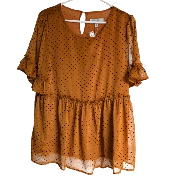 Hayden Brown/Black Polka Dot Ruffle Blouse Size Medium NWT - Picture 1 of 4